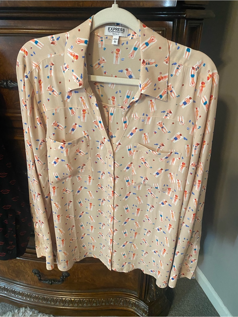 Express portofino beach vacation novelty print blouse